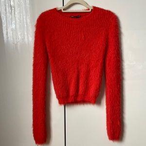 Open back short fuzzy sweater. Zara. Size S.   brand new